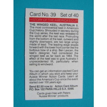 Peters Foods Australia 1987 The History of the Americas Cup Cards Choice (e25)