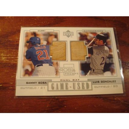 2001 Upper Deck, Dual Game Used Bat Card, SOSA/GONZALEZ, Cubs/Diamondbacks