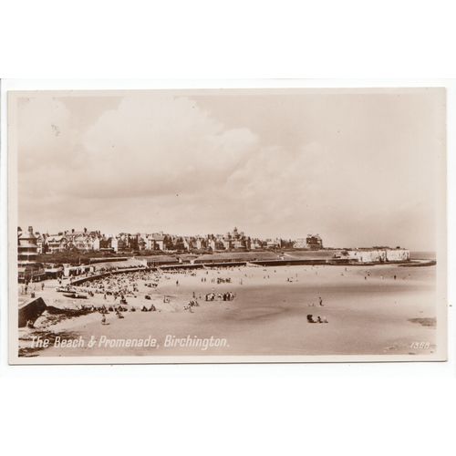 The Beach & Promenade Birchington-on-Sea Postcard RP Kent