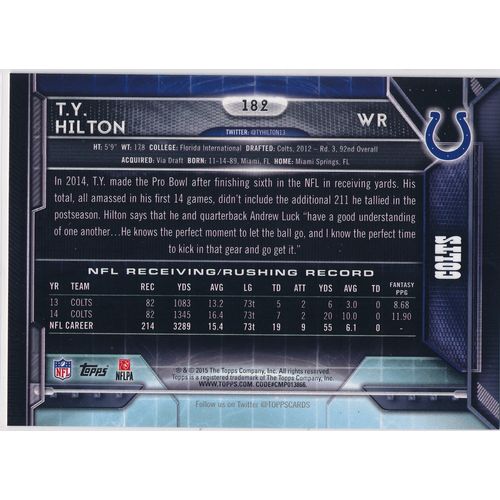 2015 Topps Football 182 T.Y. Hilton Indianapolis Colts