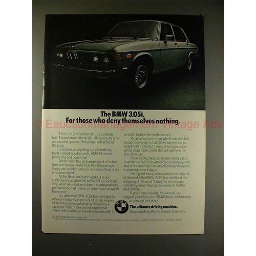1975 BMW 3.0Si Car Ad - For Those Who Deny Nothing!!