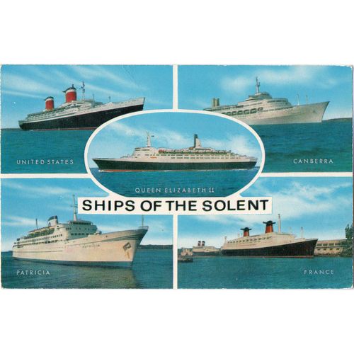 Salmon Postcard Ships of the Solent United States Canberra Patricia France QE II
