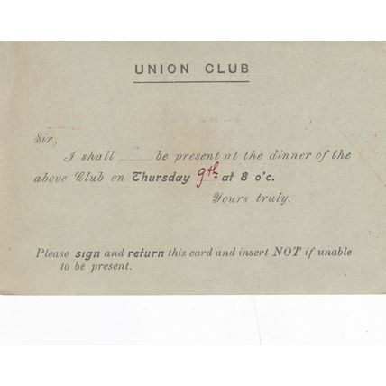 The Union Club Cannes France 10c Sower Postal card typed VGC