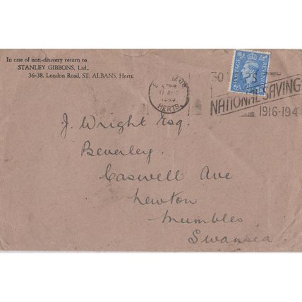 GB 1950 cover SD from St Albans to Swansea with stamp & National Savings slogan