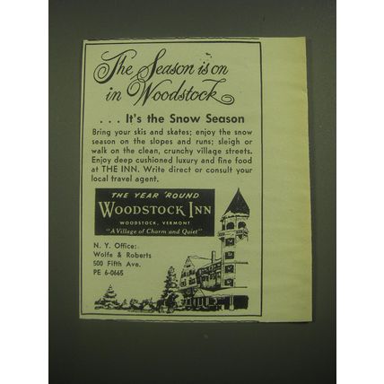 1946 Woodstock Inn Ad - The Season is on in Woodstock ..it's the Snow Season