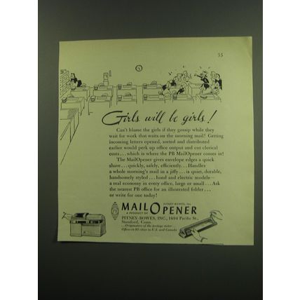 1949 Pitney-Bowes MailOpener Ad - Girls will be girls