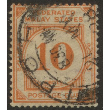 FEDERATED MALAY STATES 1926 POSTAGE DUE 10 Orange SGD5w - FINE USED