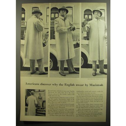 1952 Macintosh Raincoat Ad - Americans discover why the English swear by