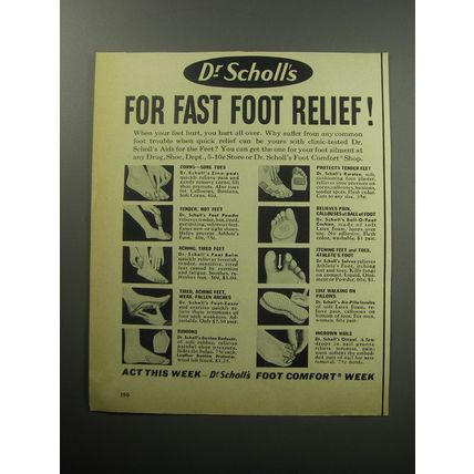 1957 Dr. Scholl's Aids For the Feet Ad - For fast foot relief
