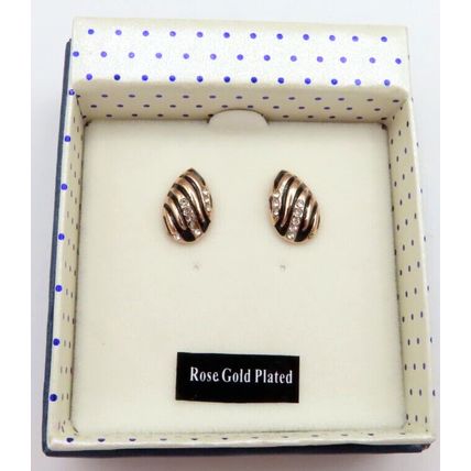 Tear Drop Rose Gold Plated & Black Stripe Earrings with Diamante Detail Gift