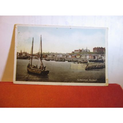 THE HARBOUR, FOLKESTONE, KENT.. used antique postcard Milton series 1915 pm =