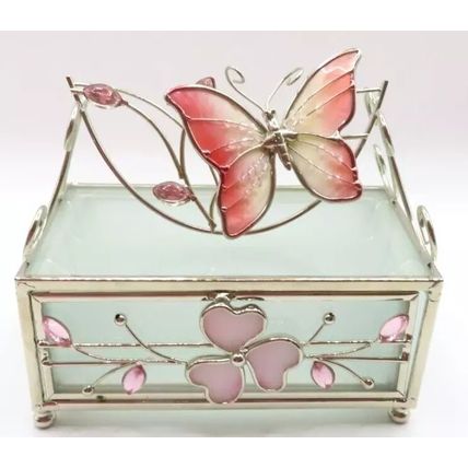 Pink Butterfly Floral Jewellery Box with Draw 12 CM Gift Home Decor Necklace