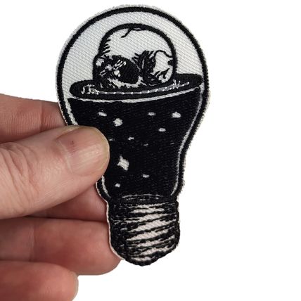 Light Bulb Skull Iron On Patch Embroidered Sew Biker 4.4 cm x 7.4 cm P690