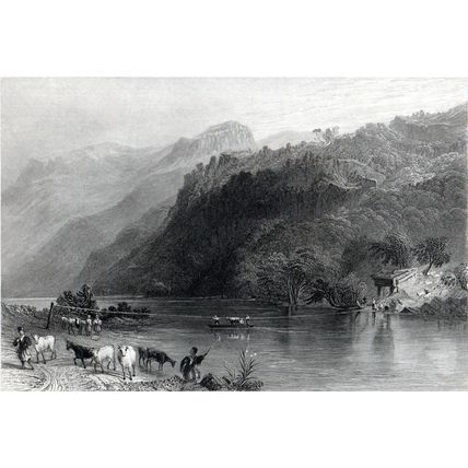 FERRY OVER THE ORONTES 1842 Joseph Wilson Lowry ANTIQUE ENGRAVING