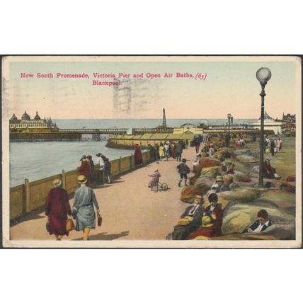 New South Promenade, Victoria Pier & Open Air Baths, Blackpool, 1936 - Postcard