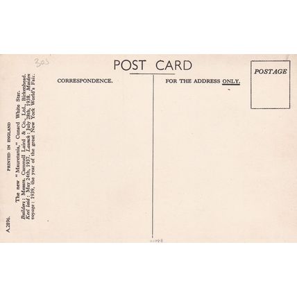 B305 CUNARD WHITE STAR - THE NEW MAURETANIA