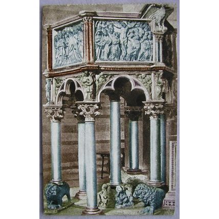 vintage postcard Battistero Pulpit, Pisa