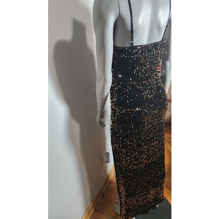 Long Black Sequin Dress With Leg Opening On One Side Women's Size Small Sexy