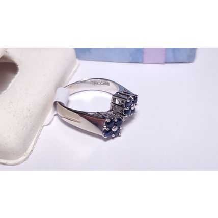 Estate .48ctw Natural Blue Sapphire Double Square Top Offset 14Kt W/G Ring#22398