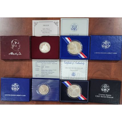 1986S Proof Dollar/1986 Half Dollar/1991 USO Silver Dollar/1732-1982 George Wash