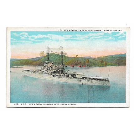 Postcard US Navy USN USS New Mexico battleship Gatun Lake Panama Canal unposted