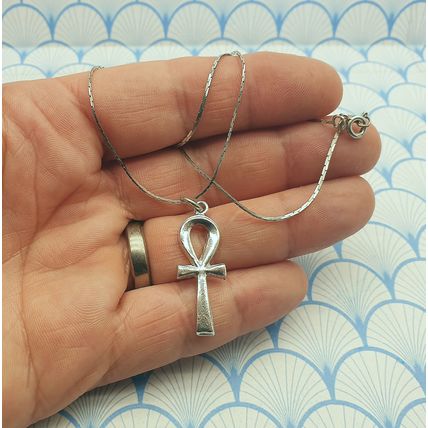 Vintage 800 and 925 Sterling Silver Egyptian Ankh Pendant Choker Necklace