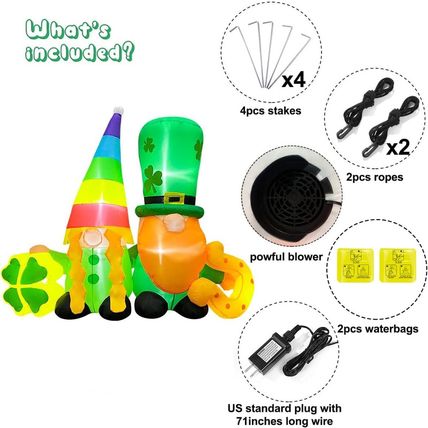 BLOWOUT FUN 4Ft St Patricks Day Inflatables Twin Gnomes with Shamrock and Lucky