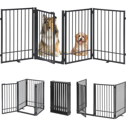 Metal Freestanding Dog Gate with Door, Extra Wide 81", 31" Height Foldable Dog G