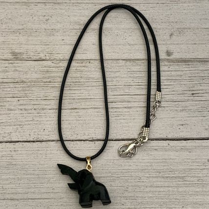 Black Nephrite Jade Elephant Pendant Necklace Adjustable Black Cord Chain 20"