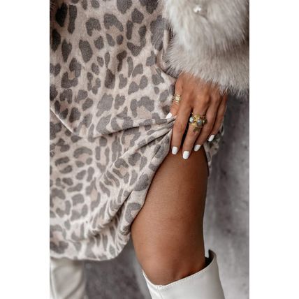 Gray Leopard Print V Neck Loose Fit Mini Dress