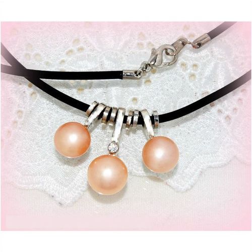 Summer Gift Light Pink Faux Pearl Charm Pendant Black Necklace Jewellery 974
