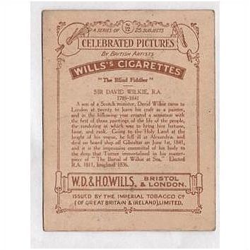 1916 Wills Celebrated Pictures A series cigarette card 12 The Blind Fiddler