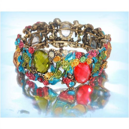 Pretty Bronze Retro Enamel Crystal Floral Bracelet Bangle Jewellery 2122