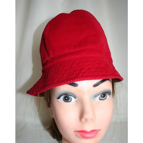 Womens Vintage 1960 1970 Red Corduroy Cloche Hat Women