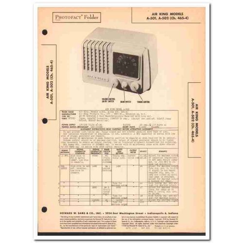 air king model a-501 a-502 5-tube am sw radio sams photofact manual