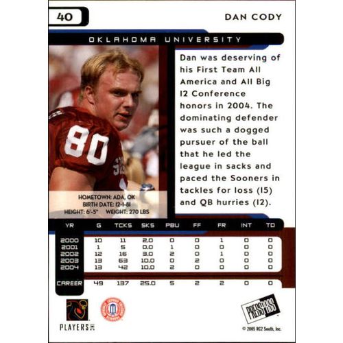 2005 Press Pass Dan Cody #40