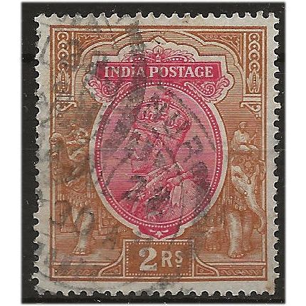 India 1913 SG187 2 Rupees Carmine & Brown Good/Fine Used . ..