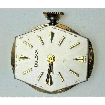 Bulova Model 6CL Used 17 J Yellow Watch Movement 6.75 x 8''' =15.3 x 18 mm Runs