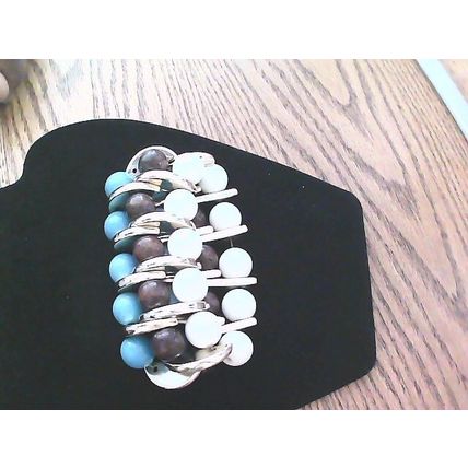 TURQUOISE BROWN WHITECOLOR 3 ROW STRETCH BEADED BRACELET