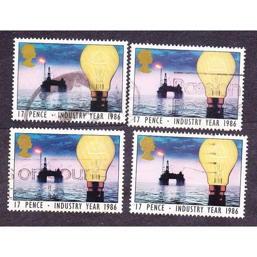 1986 Industry Year, 17p Value, Light Bulb & Oil Drilling Rig Very Fine used