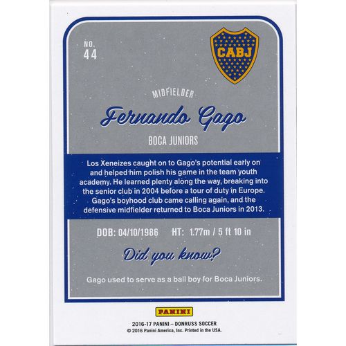 2016 Donruss Soccer 44 Fernando Gago Boca Juniors