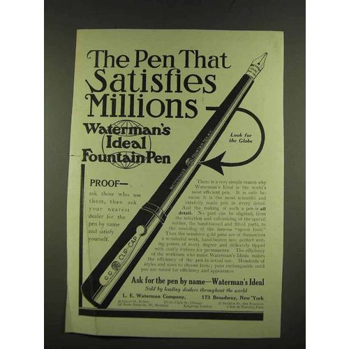 1912 Waterman's Ideal Fountain Pen Ad - Satisfies