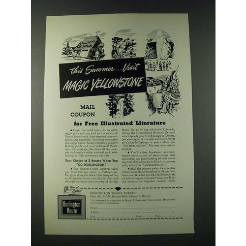 1947 Burlington Route Railroad Ad - Visit Magic Yellowstone