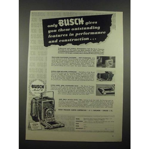 1947 Busch Camera Ad - Outstanding Features in Performance