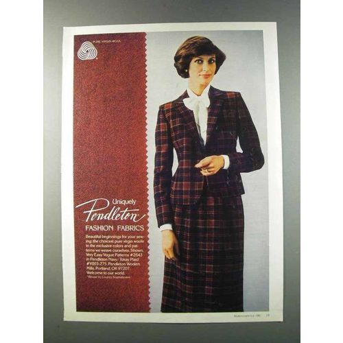 1981 Pendleton Fashion Fabrics Ad - Navy/Tokay Plaid