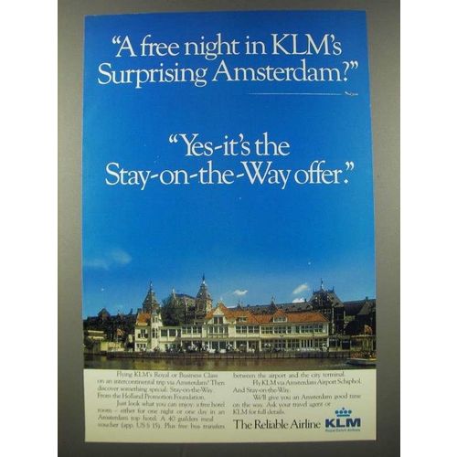 1986 KLM Airline Ad - A Free Night in KLM's Surprising Amsterdam?