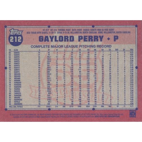 2016 Topps Archives 1991 Topps 212 Gaylord Perry Cleveland Indians