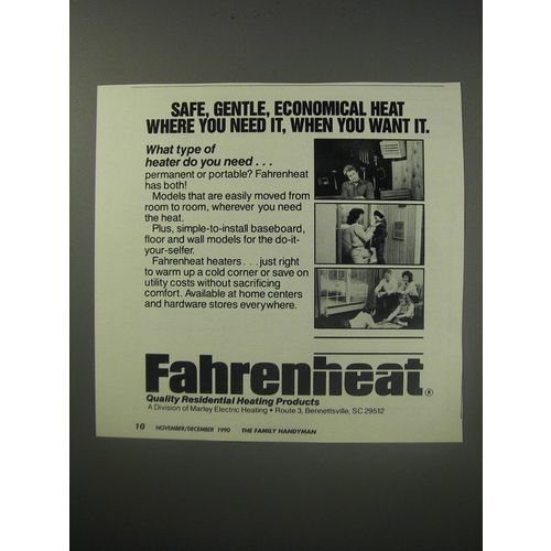 1990 Fahrenheat Heating Products Ad - Safe, gentle, economical heat