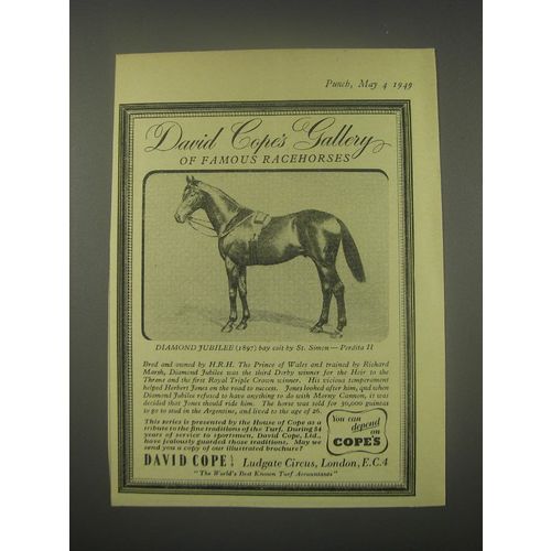 1949 David Cope Ltd. Ad - Gallery of Famous Racehorses Diamond jubilee (1897)