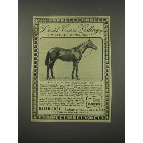 1949 David Cope Ltd. Ad - Gallery of Famous Racehorses Sunstar (1908)
